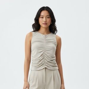 Garage Ruched Sleeveless Tank Top in Light Taupe